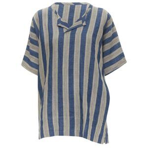 Pre Loved Comme Des Garcons Vintage Striped Linen Short Sleeve Top Women brown |